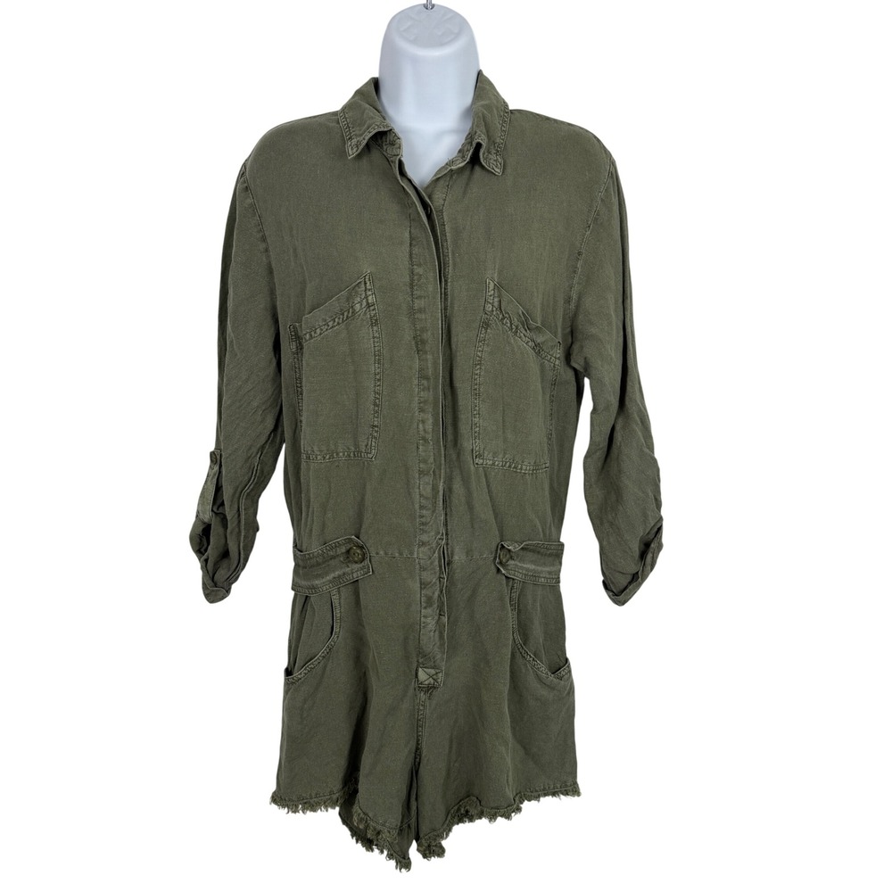 Romper Womens Medium Utility Frayed Hem Olive‎ Green Casual Neutral Summer